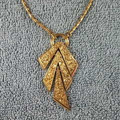 Vintage Crown Trifari Necklace Modernist Pendant Gold Tone, 23 Inches, Signed