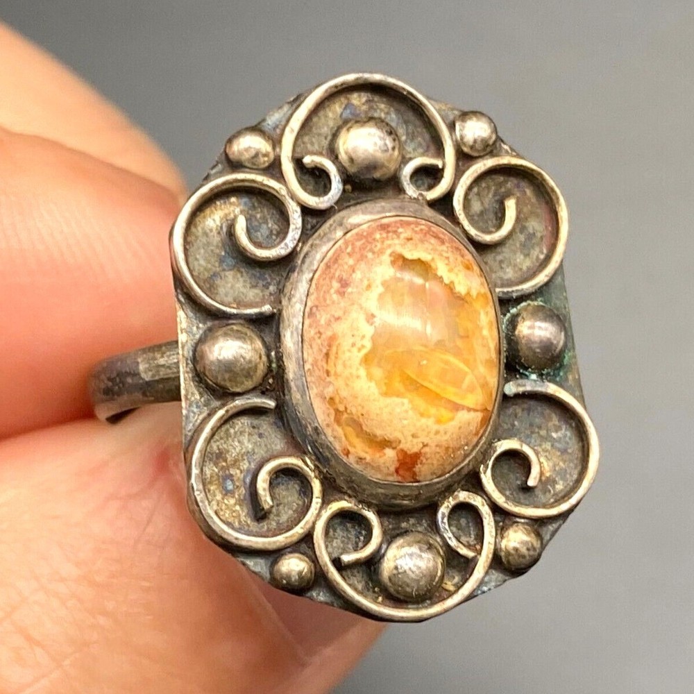 Vintage Mexico Fire Opal Sterling Silver Size 8