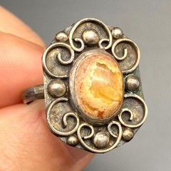Vintage Mexico Fire Opal Sterling Silver Size 8