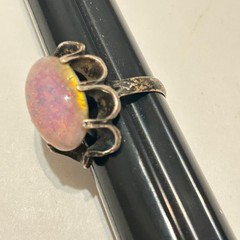Vtg Sterling 925 Faux Opal Glass Oval Cocktail Ring Sz 8.5