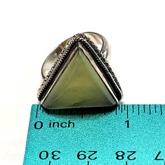 Vintage Prehnite Trillion Triangle Ring 925 Sterling Silver Sz 10 Heavy 11g