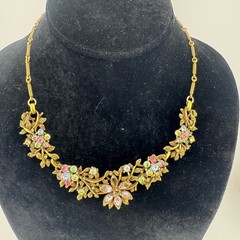 Hollycraft Vintage Floral Gold and Pink Necklace and Earring Set
