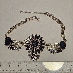 Chunky Gold-Tone Black Rhinestone Floral Statement Necklace