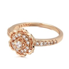 Vintage 585 Rose Gold Zircon Rose Flower Ring Women Crystal Wedding Jewelry Gift