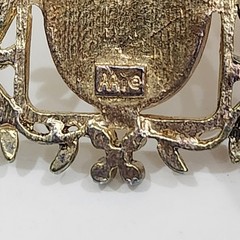 Vintage Cameo Brooch Gold Tone Floral Square Frame Crystals Signed AAi