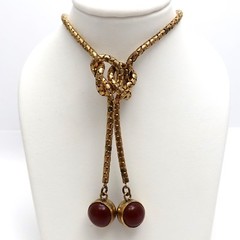 Victorian 10k Gold Filled Confetti Link Knotted Carnelian Lariat Necklace 30in