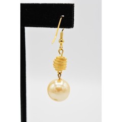 Vintage Pearl Drop Dangle Earrings Brushed Gold Beaded Ball Elegant 1980s BinU