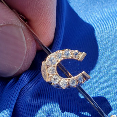 Original EARTH MINED DIAMOND Deco Horseshoe Brooch Equestrian PIN SOLID 14K GOLD