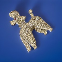 Vintage Rhinestone Dog Brooch Pin French Poodle Signed PELL Silver Tone 1950’s