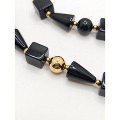 Vintage 1980s Trifari Art Deco Black Gold Beaded Necklace Long Layering Geometri