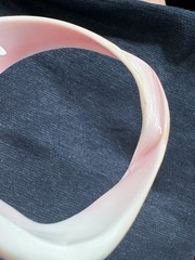 VINTAGE BLUSH PINK CONCH PEARL SHELL CARVED SLICE ASYMMETRICAL BANGLE BRACELET