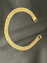 Vintage Gold Tone Textured Nugget Stale Bracelet Sz 8″ Fold Over Clasp