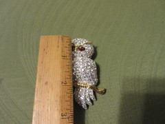 WOW Joan Rivers Crystal Snowy Owl Brooch Pin Gold tone AB Rhinestones Topaz Eyes
