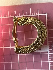 Vintage Erwin Pearl Signed Gold Tone Chunky Chevron Woven Rope C Hoop Clip On Ea