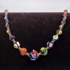 Murano Millefiori Bead Necklace Knotted Graduated Venetian Glass 25 In Vtg Italy