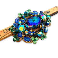 Vintage High-end Haskell Style Watermelon Art Glass Rhinestone Filigree Brooch