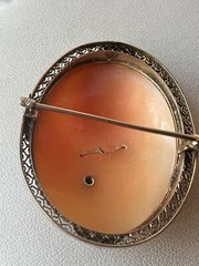VINTAGE 14K WHITE GOLD LARGE SHELL CAMEO DIAMOND PIN BROOCH CONVERTABLE PENDANT