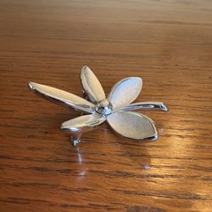 Vintage Crown Trifari Textured Silver Floral Flower Pin Brooch MCM