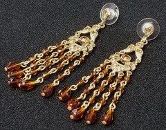 RJ Graziano Chandelier Earrings Amber FAC Glass Crystal Stones Gold Tone Jewelry