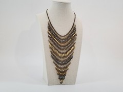 ZAR Vintage Cascading Layered Gold and Silver Tone Beads Mesh Statement Necklace