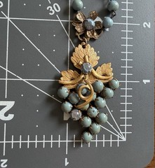Antique Czech Glass Grape Cluster Necklace Brass Blue Bead Art Deco Neiger Style