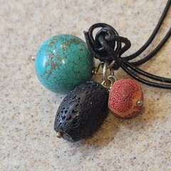 Sponge Coral Black Lava Rock Turquoise Blue Howlite 32in Cord Necklace Vintage