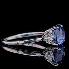 Vintage 14k White Gold Engagement Ring 2.70ct.Natural Blue Sapphire Cushion GIA