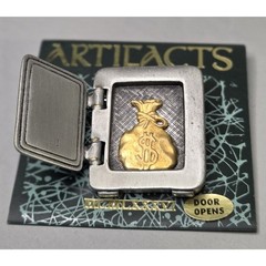 JJ Safe Door Opens Pewter Brooch Gold Tone Money Bag Inside