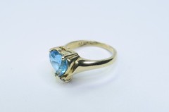 14K Gold Genuine London Blue Topaz & Diamond Accent “AJ 14K” Ring Sz 8 – 4.40 g