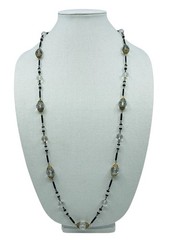 Antique Victorian / Art Deco Faceted Cut Quartz Crystal Bead Necklace 36” Long