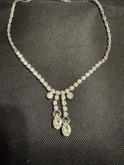 Vintage Lind-gal 15” White Rhinestone Necklace and Screwback Earrings Set