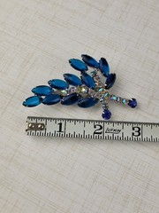 Vintage Blue AB Rhinestone Brooch and Earring Set