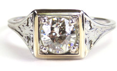Antique Art Deco European Diamond 18KW/Y Engagement Ring Size 7.25 UK-O EGL USA