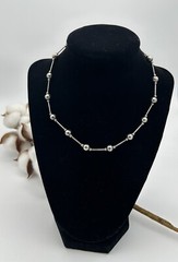 Vintage Sterling Silver Bar& Ball Bead Necklace 16”Long 925