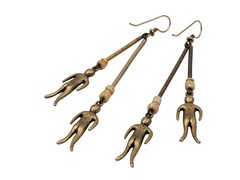 VTG Rare Figural Person Art Deco Artisan Handmade Hook Dangle Pierced Earrings