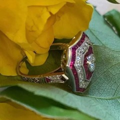 Art Deco Style Lab Created Diamond & Ruby 14K White Gold Finish Engagement Ring