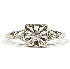 Vintage Crosby .05 Carat Diamond 14k White Gold Engagement Ring Size 8