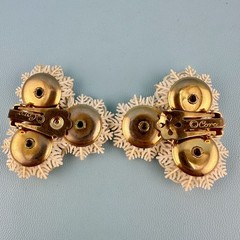 Vintage Coro White Soft Plastic Flower Earrings AB Rhinestone Lacy Triple Floral
