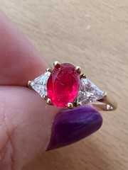 VINTAGE SOLID 10K GOLD RUBY RED WHITE CZ CUBIC ZIRCONIA RING ENGAGEMENT WEDDING