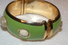 Vintage Francesca Romana Diana Enamel Rutilated Quartz Cabochon Clamper Bangle