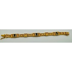 Vintage Gold Tone Blue and Clear Crystal Link Bracelet with Extender 7.25-8.5 In