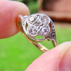 Art Deco Lab Created Diamond Quatrefoil Ring set in 14kt Yellow Gold Finish