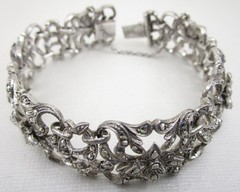 ELEGANT VINTAGE 835 SILVER MARCASITE FLOWER LINK PIERCE CUT BRACELET – GERMANY