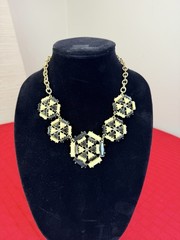 Vtg MCM Brutalist Art Deco Revival Statement Necklace Geometric Medallion
