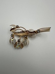 Antique Gold Tone Flower Rhinestone Brooch 6cm BB9