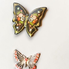 Vintage Butterfly Brooch Pin Lot of 6 Mixed Enamel Rhinestone Filigree Unmarked