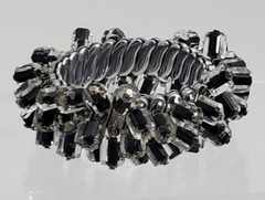 Vintage Cha-Cha Japan Stretchable Bracelet Black and clear silver tone