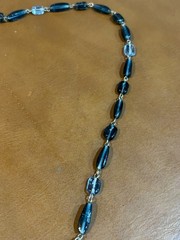 Vintage Blue Glass Beaded Necklace with Opalescent Cameo Style Pendant 15 inches