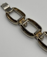 Vintage Modernist-Style Chunky Bracelet Silver-Tone Oval Prong-Set Purple Stones