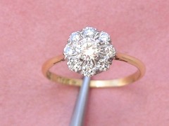 ANTIQUE VICTORIAN .49ctw TRANSITIONAL DIAMOND 18K PETITE CLUSTER RING c1900
